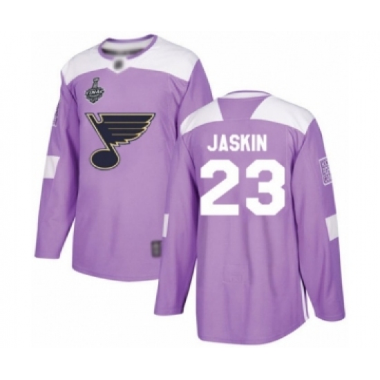 Youth St. Louis Blues 23 Dmitrij Jaskin Authentic Purple Fights Cancer Practice 2019 Stanley Cup Final Bound Hockey Jersey