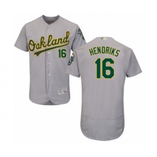 Men's Oakland Athletics 16 Liam Hendriks Grey Road Flex Base Authentic Collection Baseball Jersey