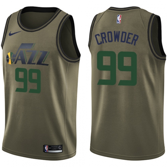 Youth Nike Utah Jazz 99 Jae Crowder Swingman Green Salute to Service NBA Jersey