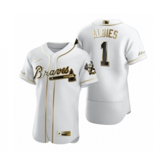 Men's Atlanta Braves 1 Ozzie Albies Nike White Authentic Golden Edition Jersey