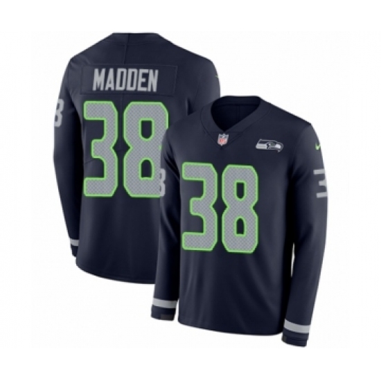 Men's Nike Seattle Seahawks 38 Tre Madden Limited Navy Blue Therma Long Sleeve NFL Jersey