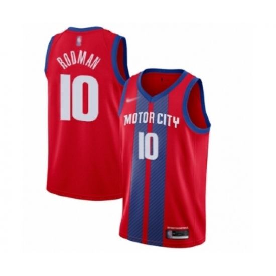 Men's Detroit Pistons 10 Dennis Rodman Swingman Red Basketball Jersey - 2019 20 City Edition