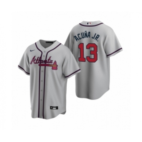 Youth Atlanta Braves 13 Ronald Acuna Jr. Nike Gray 2020 Replica Road Jersey