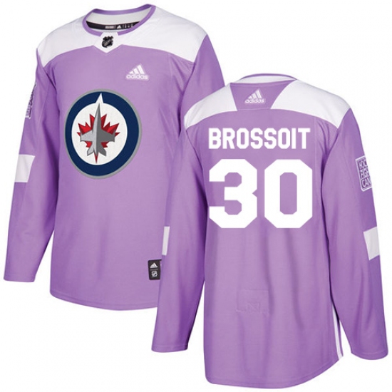 Men's Adidas Winnipeg Jets 30 Laurent Brossoit Authentic Purple Fights Cancer Practice NHL Jersey