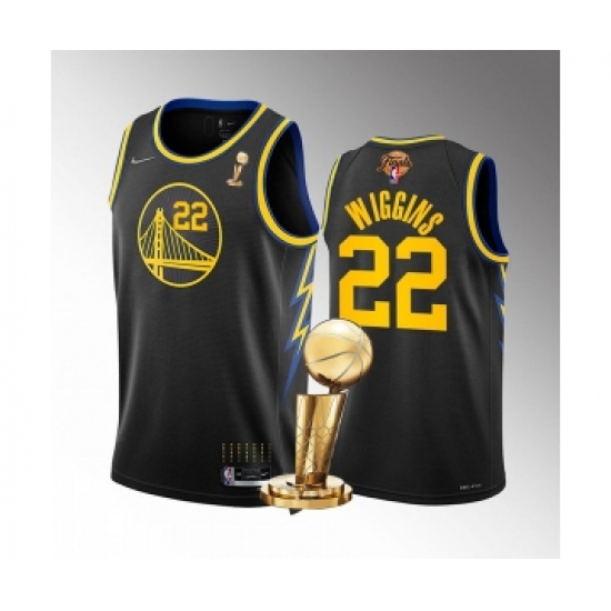 Men's Golden State Warriors 22 Andrew Wiggins Black 2022 NBA Finals Champions Stitched Jersey