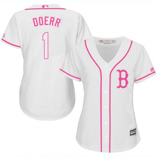 Women's Majestic Boston Red Sox 1 Bobby Doerr Replica White Fashion MLB Jersey