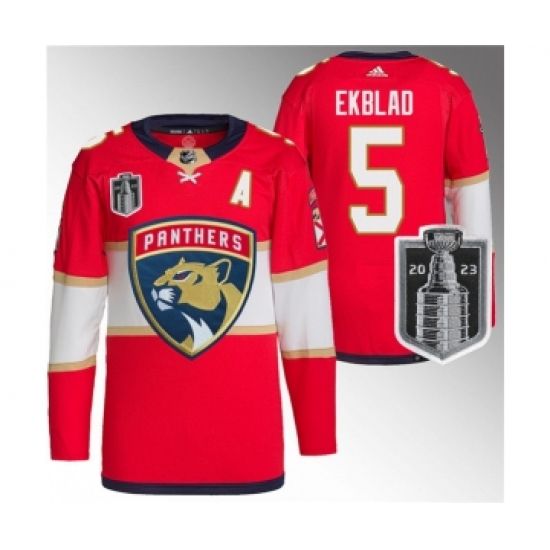 Men's Florida Panthers 5 Aaron Ekblad Red 2023 Stanley Cup Final Stitched Jersey