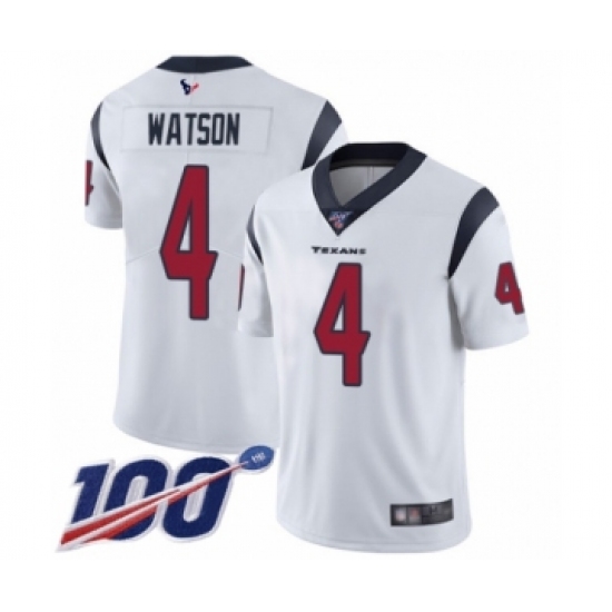 Men's Nike Houston Texans 4 Deshaun Watson White Vapor Untouchable Limited Player 100th Season NFL Jersey