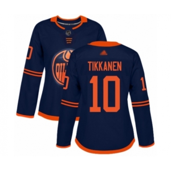 Women's Edmonton Oilers 10 Esa Tikkanen Authentic Navy Blue Alternate Hockey Jersey