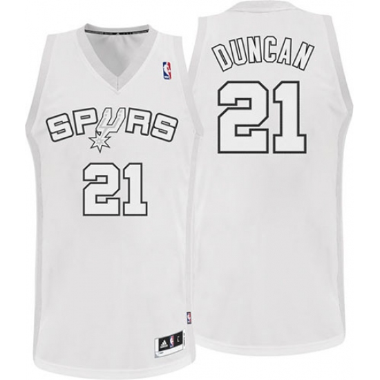 Men's Adidas San Antonio Spurs 21 Tim Duncan Authentic White Winter On-Court NBA Jersey