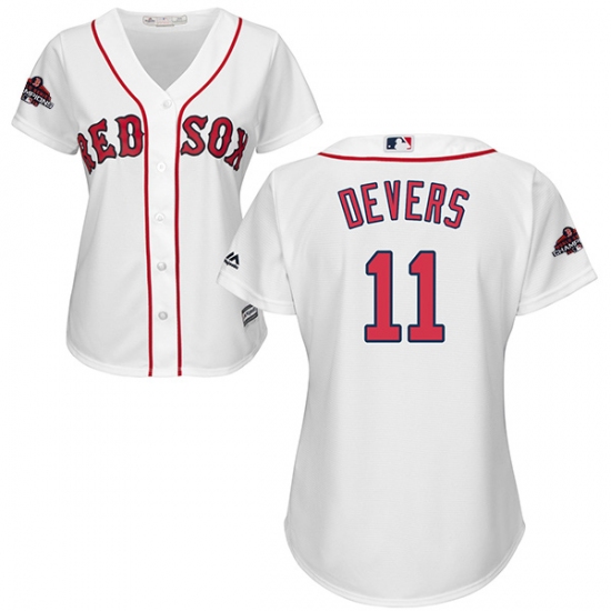 Women's Majestic Boston Red Sox 11 Rafael Devers Authentic White Home 2018 World Series Champions MLB Jersey