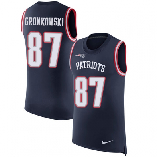 Men's Nike New England Patriots 87 Rob Gronkowski Limited Navy Blue Rush Player Name & Number Tank Top NFL Jersey