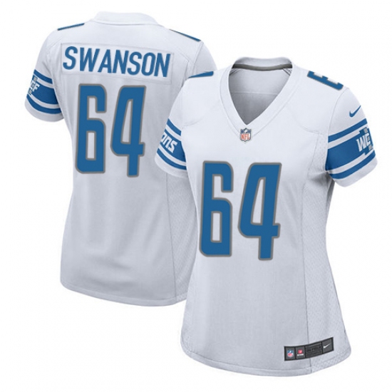 Women's Nike Detroit Lions 64 Travis Swanson Game White NFL Jersey