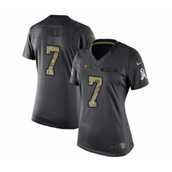 Women's Nike New Orleans Saints 7 Taysom Hill Limited Black 2016 Salute to Service NFL Jersey