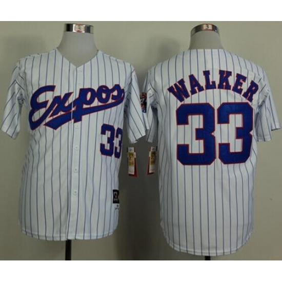 Mitchell And Ness 1982 Expos 33 Larry Walker White(Black Strip) Throwback Stitched Baseball Jersey