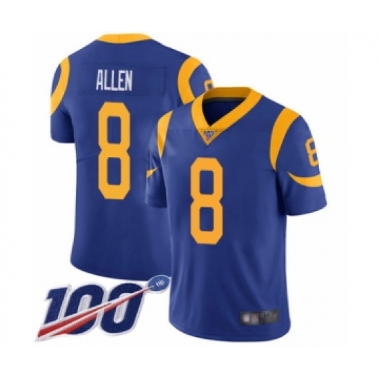 Men's Los Angeles Rams 8 Brandon Allen Royal Blue Alternate Vapor Untouchable Limited Player 100th Season Football Jersey