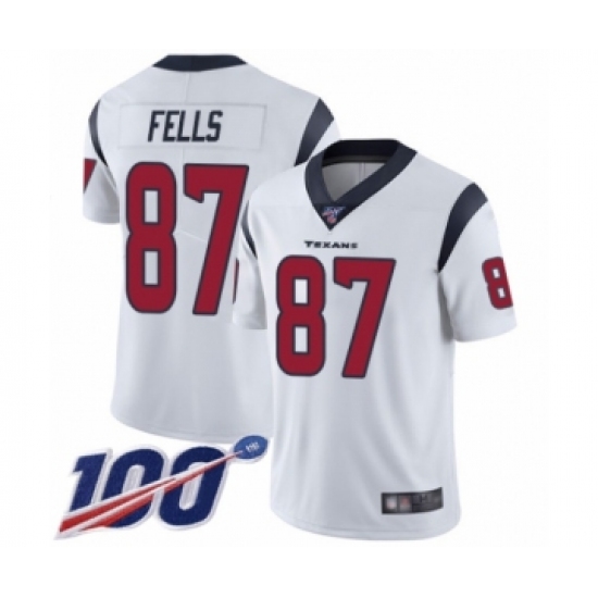 Men's Houston Texans 87 Darren Fells White Vapor Untouchable Limited Player 100th Season Football Jersey