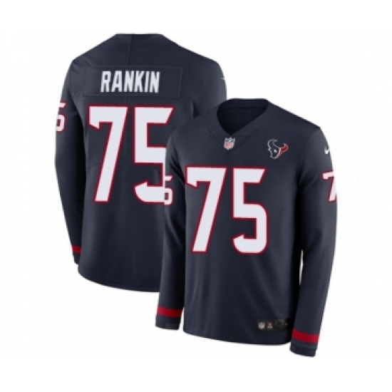 Men's Nike Houston Texans 75 Martinas Rankin Limited Navy Blue Therma Long Sleeve NFL Jersey