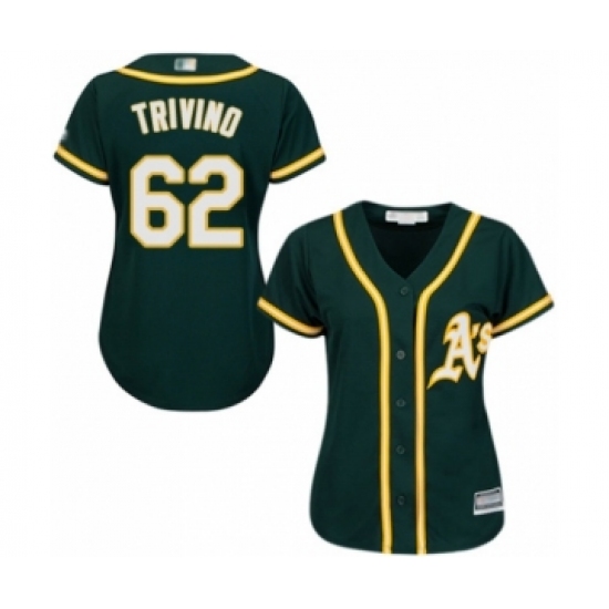 Women's Oakland Athletics 62 Lou Trivino Authentic Green Alternate 1 Cool Base Baseball Player Jersey