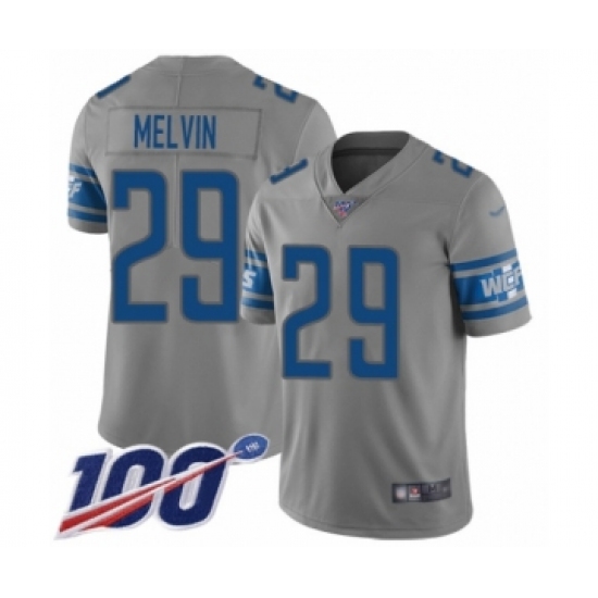 Men's Detroit Lions 29 Rashaan Melvin Limited Gray Inverted Legend 100th Season Football Jersey