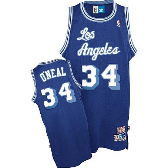 Men's Nike Los Angeles Lakers 34 Shaquille O'Neal Authentic Blue Throwback NBA Jersey