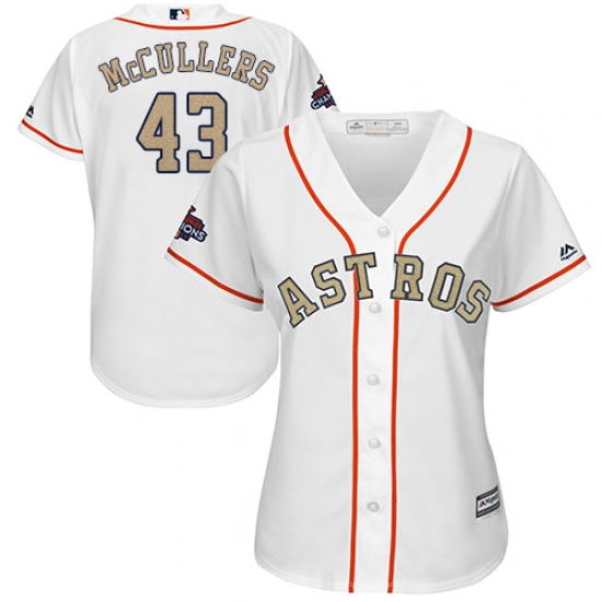 Women's Majestic Houston Astros 43 Lance McCullers Authentic White 2018 Gold Program Cool Base MLB Jersey