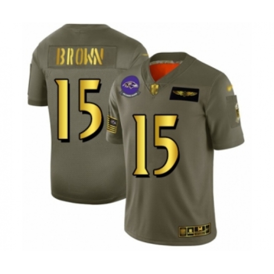 Men's Baltimore Ravens 15 Marquise Brown Olive Gold 2019 Salute to Service Limited Player Football Jersey
