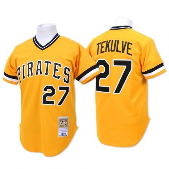Men's Mitchell and Ness Pittsburgh Pirates 27 Kent Tekulve Authentic Gold Throwback MLB Jersey