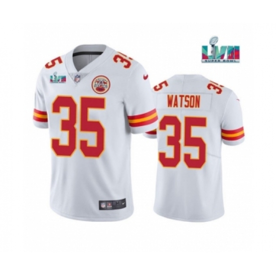 Men's Kansas City Chiefs 35 Jaylen Watson White Super Bowl LVII Patch Vapor Untouchable Limited Stitched Jersey