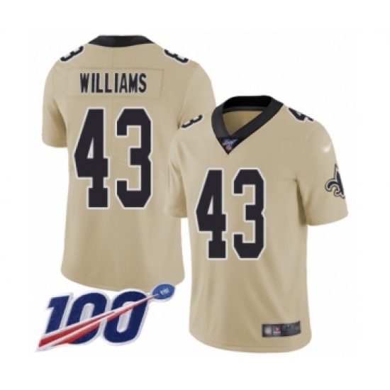 Men's New Orleans Saints 43 Marcus Williams Limited Gold Inverted Legend 100th Season Football Jersey