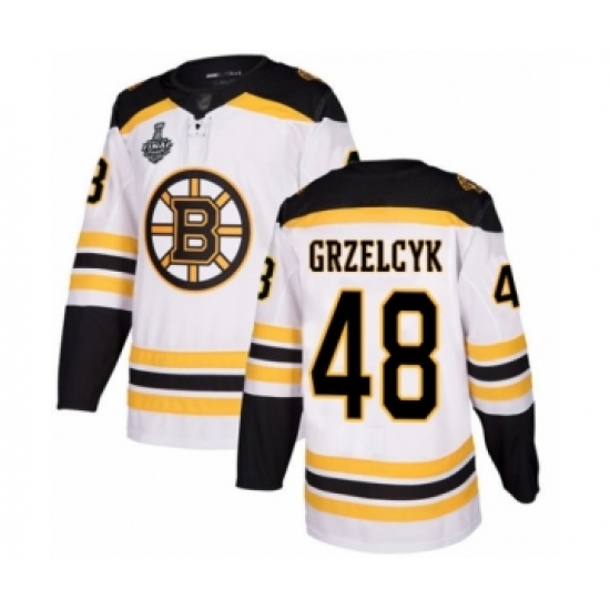 Men's Boston Bruins 48 Matt Grzelcyk Authentic White Away 2019 Stanley Cup Final Bound Hockey Jersey