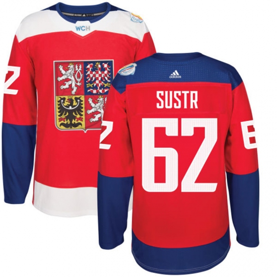 Men's Adidas Team Czech Republic 62 Andrej Sustr Premier Red Away 2016 World Cup of Hockey Jersey