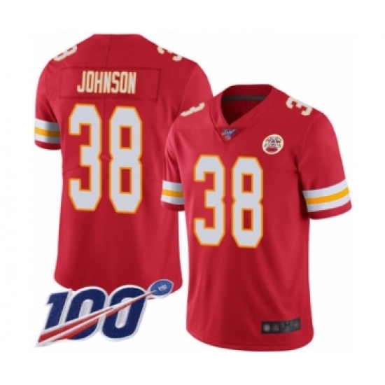 Men's Kansas City Chiefs 38 Dontae Johnson Red Team Color Vapor Untouchable Limited Player 100th Season Football Jersey