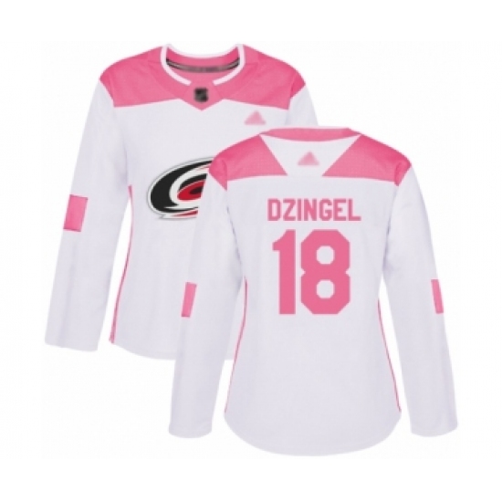 Women's Carolina Hurricanes 18 Ryan Dzingel Authentic White Pink Fashion Hockey Jersey