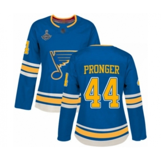 Women's St. Louis Blues 44 Chris Pronger Authentic Navy Blue Alternate 2019 Stanley Cup Champions Hockey Jersey