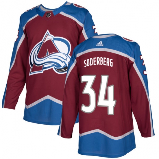 Men's Adidas Colorado Avalanche 34 Carl Soderberg Authentic Burgundy Red Home NHL Jersey