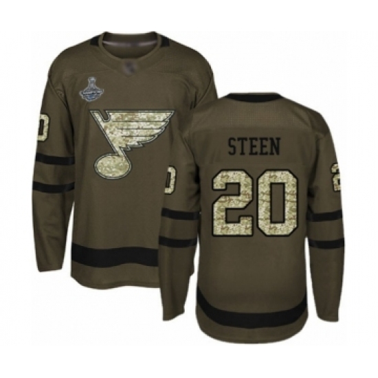 Youth St. Louis Blues 20 Alexander Steen Premier Green Salute to Service 2019 Stanley Cup Champions Hockey Jersey