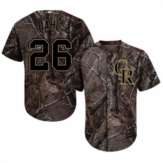 Youth Majestic Colorado Rockies 26 David Dahl Authentic Camo Realtree Collection Flex Base MLB Jersey