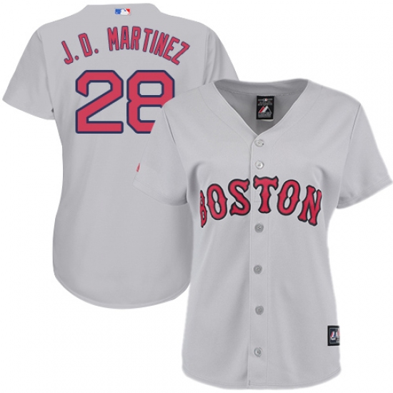 Women's Majestic Boston Red Sox 28 J. D. Martinez Replica Grey Road MLB Jersey