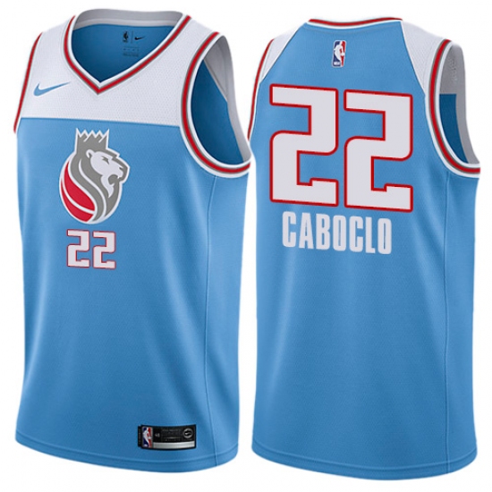 Men's Nike Sacramento Kings 22 Bruno Caboclo Authentic Blue NBA Jersey - City Edition