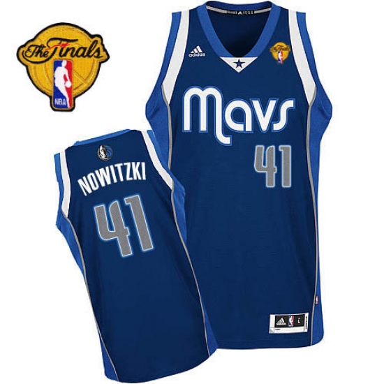 Men's Adidas Dallas Mavericks 41 Dirk Nowitzki Swingman Navy Blue Alternate Finals Patch NBA Jersey