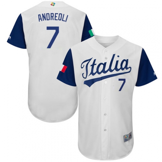 Men's Italy Baseball Majestic 7 John Andreoli White 2017 World Baseball Classic Authentic Team Jersey