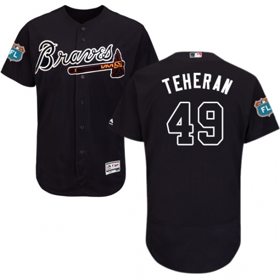 Men's Majestic Atlanta Braves 49 Julio Teheran Navy Blue Alternate Flex Base Authentic Collection MLB Jersey