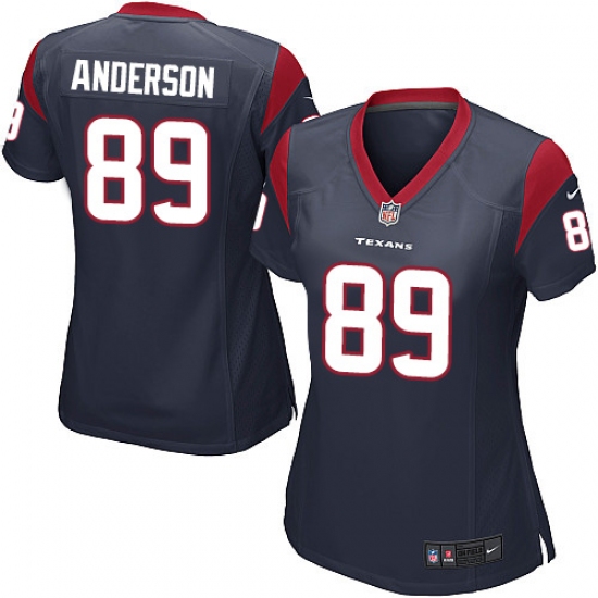 Women's Nike Houston Texans 89 Stephen Anderson Game Navy Blue Team Color NFL Jersey