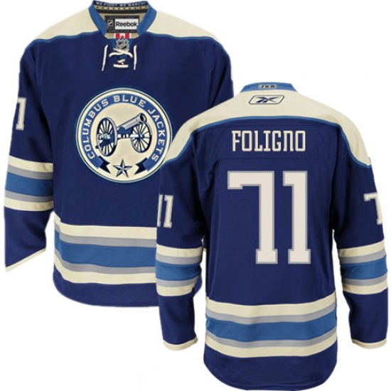 Youth Reebok Columbus Blue Jackets 71 Nick Foligno Authentic Navy Blue Third NHL Jersey