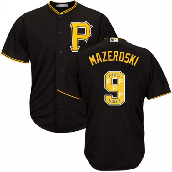 Men's Majestic Pittsburgh Pirates 9 Bill Mazeroski Authentic Black Team Logo Fashion Cool Base MLB Jersey