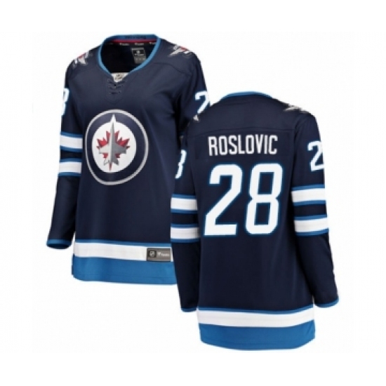 Women's Winnipeg Jets 28 Jack Roslovic Fanatics Branded Navy Blue Home Breakaway NHL Jersey