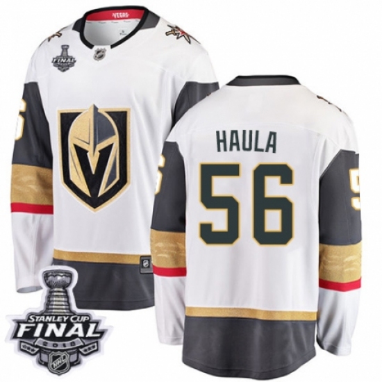 Men's Vegas Golden Knights 56 Erik Haula Authentic White Away Fanatics Branded Breakaway 2018 Stanley Cup Final NHL Jersey