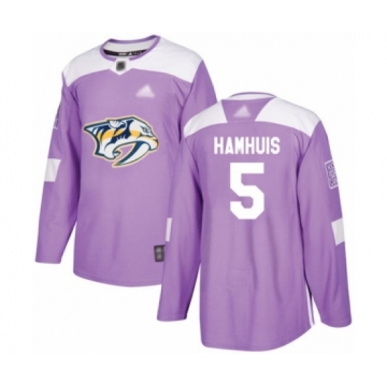 Men's Nashville Predators 5 Dan Hamhuis Authentic Purple Fights Cancer Practice Hockey Jersey