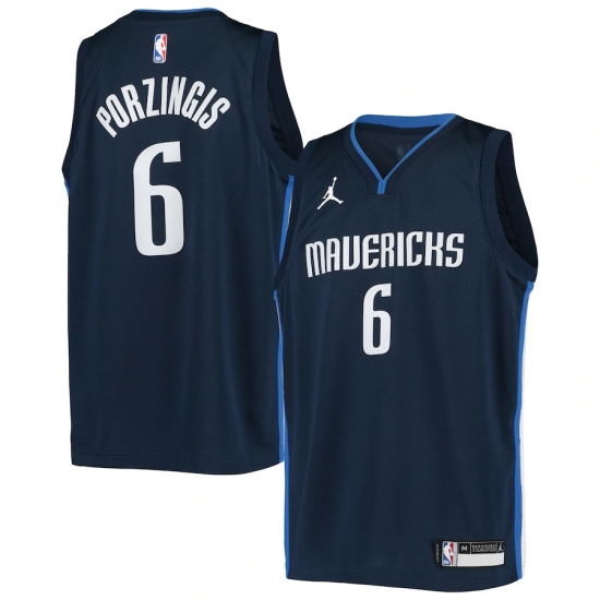 Youth Dallas Mavericks 6 Kristaps Porzingis Jordan Brand Navy 2020-21 Swingman Player Jersey